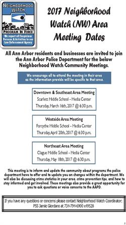 Attend a Neighborhood Watch Community Meeting with the Ann Arbor Police Department