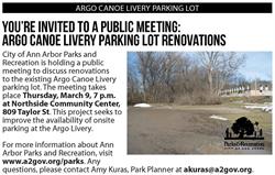 Argo Canoe Livery Parking Lot Improvements Public Meeting is March 9