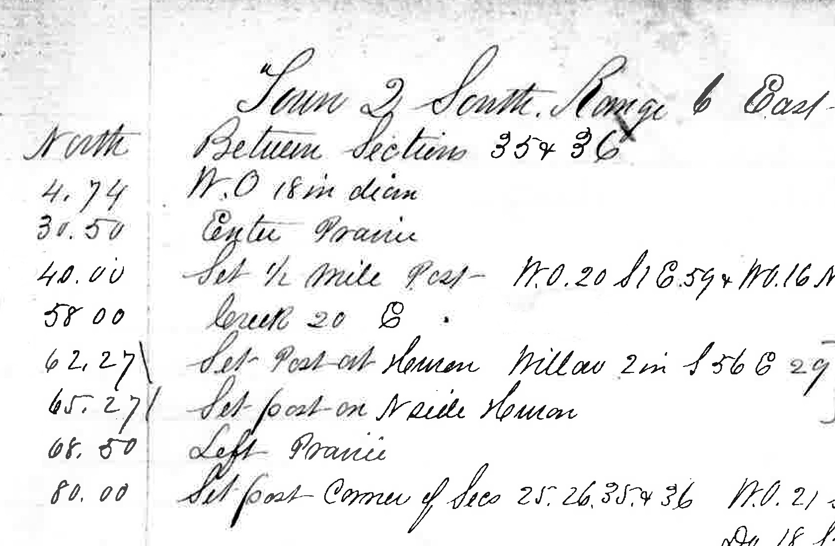Surveyor's notes from the 1819 survey of Ann Arbor Township, showing the extent of the prairie that would be South Pond.