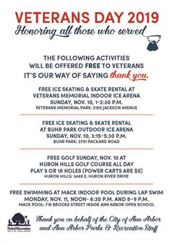 City Nov. 11 Veterans Day Schedule & Special Offerings for Veterans
