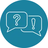 Icon image of two dialogue bubbles with a question mark and an exclamation point