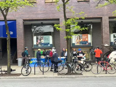 Group gathered as part of Ann Arbor's Bike to Wherever Day 2024
