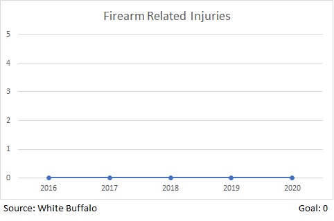 Firearm related Injuries have stayed at zero