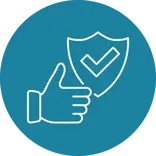 Icon image of a thumbs-up hand and a checkmark