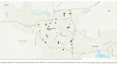 A decorative map showing the locations of home with an HES in Ann Arbor