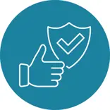 Icon image of a thumbs-up hand and a checkmark
