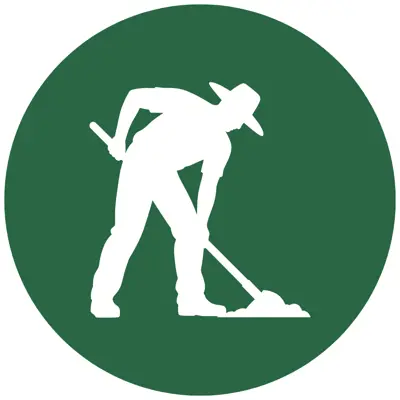 A green icon depicting an agricultural worker digging into the ground with a shovel
