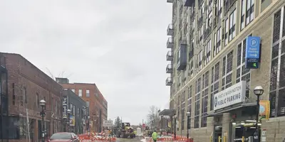 Washington Street in Ann Arbor with construction closures in place