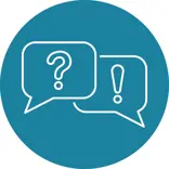 Icon image of two dialogue bubbles with a question mark and an exclamation point