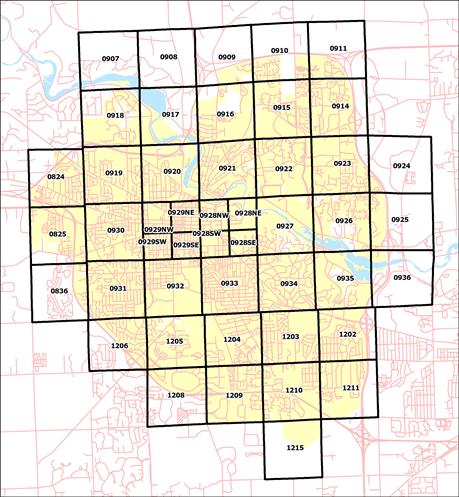 Map of zoning sections of Ann Arbor