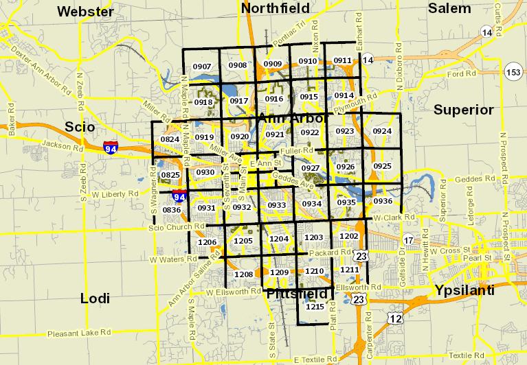Map of zoning sections of Ann Arbor